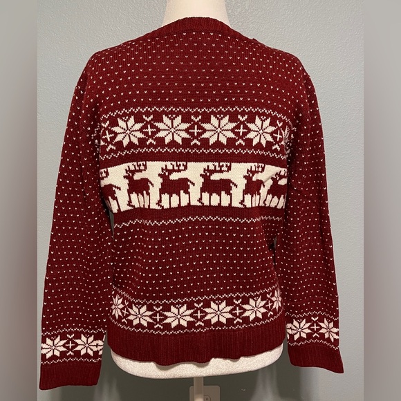 POL Red White Reindeer Fair Isle Sweater Knit Pullover Christmas Winter XL - Picture 2 of 6